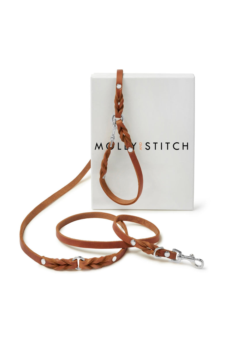 Load image into Gallery viewer, Butter Leather 3x Adjustable Dog Leash - Sahara Cognac by Molly And Stitch US
