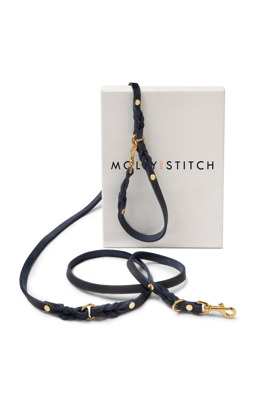 Butter Leather 3x Adjustable Dog Leash - Navy Blue by Molly And Stitch US