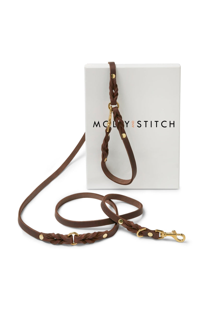 Load image into Gallery viewer, Butter Leather 3x Adjustable Dog Leash - Classic Brown by Molly And Stitch US
