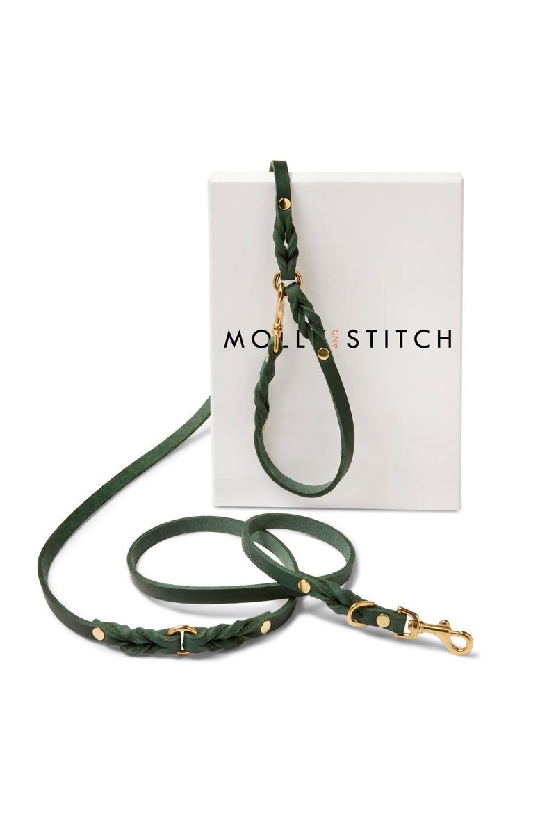 Load image into Gallery viewer, Butter Leather 3x Adjustable Dog Leash - Forest Green by Molly And Stitch US
