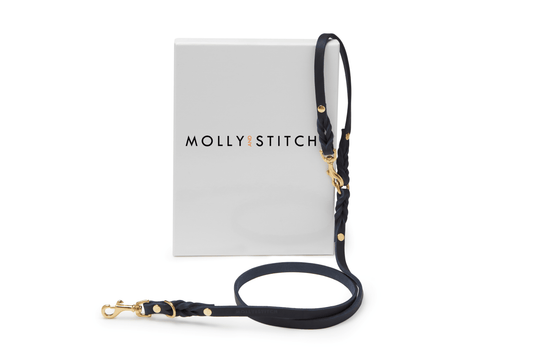 Butter Leather 2x Adjustable Dog Leash - Navy Blue by Molly And Stitch US