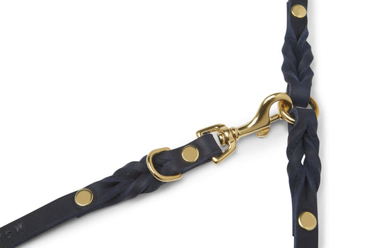 Butter Leather 2x Adjustable Dog Leash - Navy Blue by Molly And Stitch US