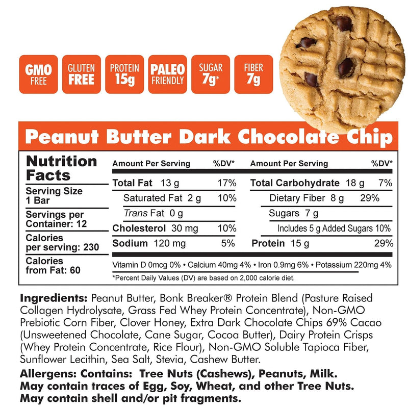 Load image into Gallery viewer, BonkBreaker Peanut Butter &amp; Dark Chocolate Chip Collagen Protein Bar
