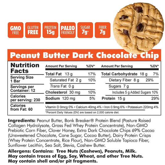 BonkBreaker Peanut Butter & Dark Chocolate Chip Collagen Protein Bar