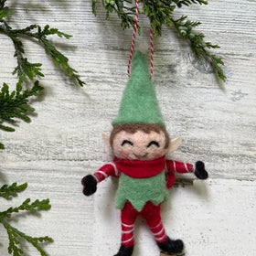 Wool Poseable Elf With Skates Christmas Ornament