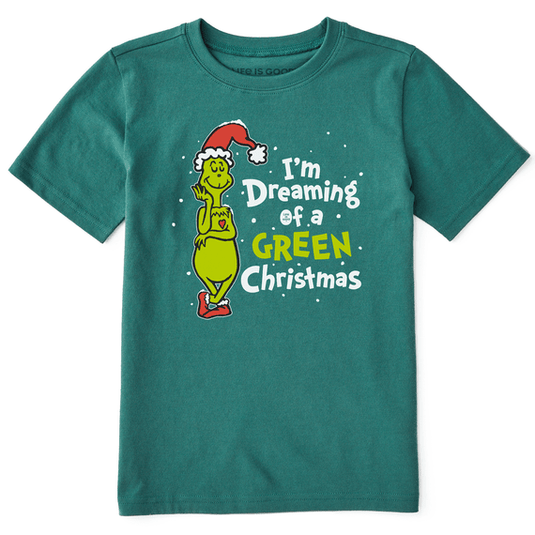 Life is good Kids Grinch Dreaming of a Green Christmas Crusher Tee