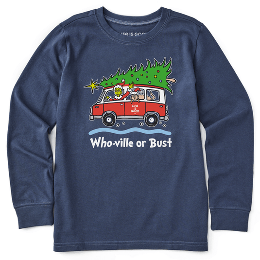 Life is good Kids Grinch and Max Who-Ville Or Bust Long Sleeve Crusher Tee