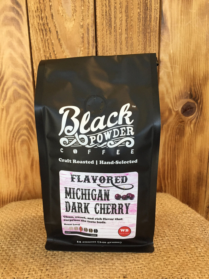 Load image into Gallery viewer, Michigan Black Cherry Flavored Coffee by Black Powder Coffee
