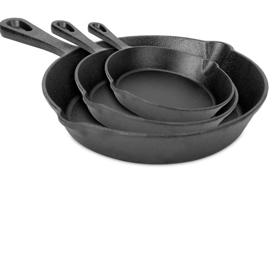 NewHome 3Pcs Pre-Seasoned Cast Iron Skillet Set, 6/8/10in Non