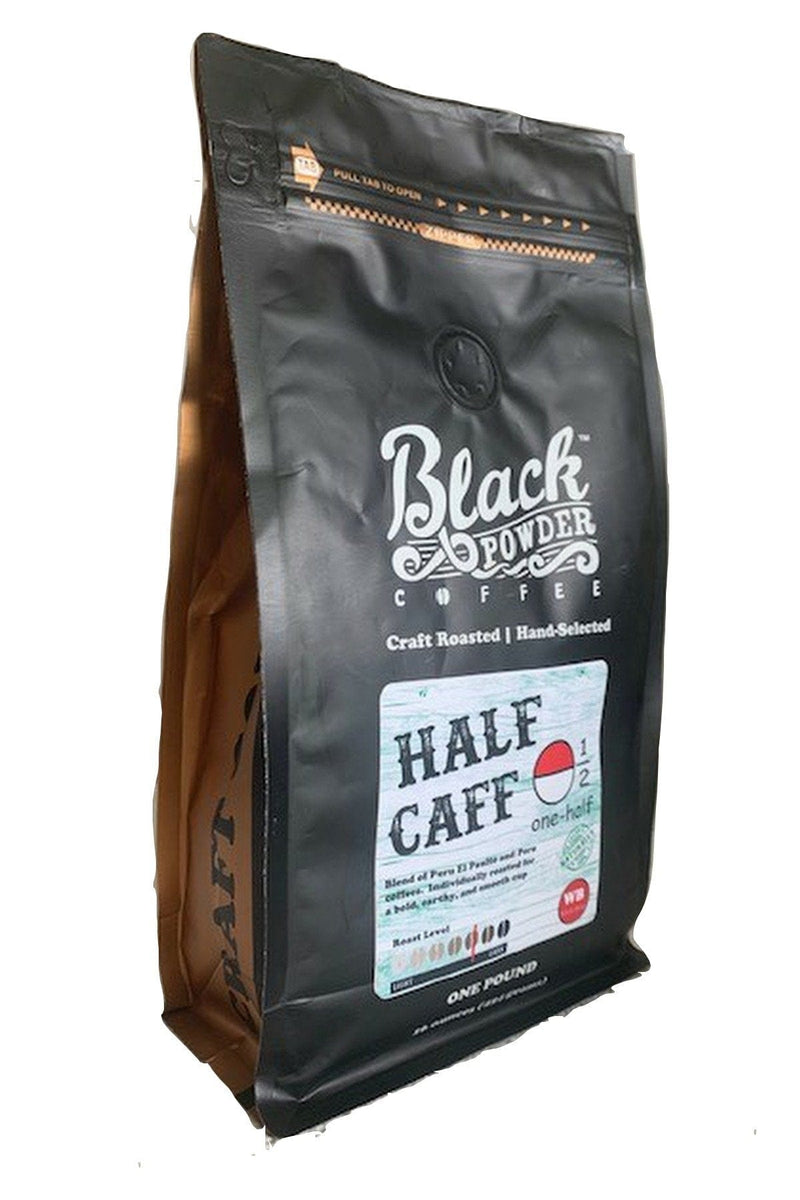 Load image into Gallery viewer, Half Caf | Blend of Peru SWP Decaffeinated &amp; Peru | Naturally Grown by Black Powder Coffee
