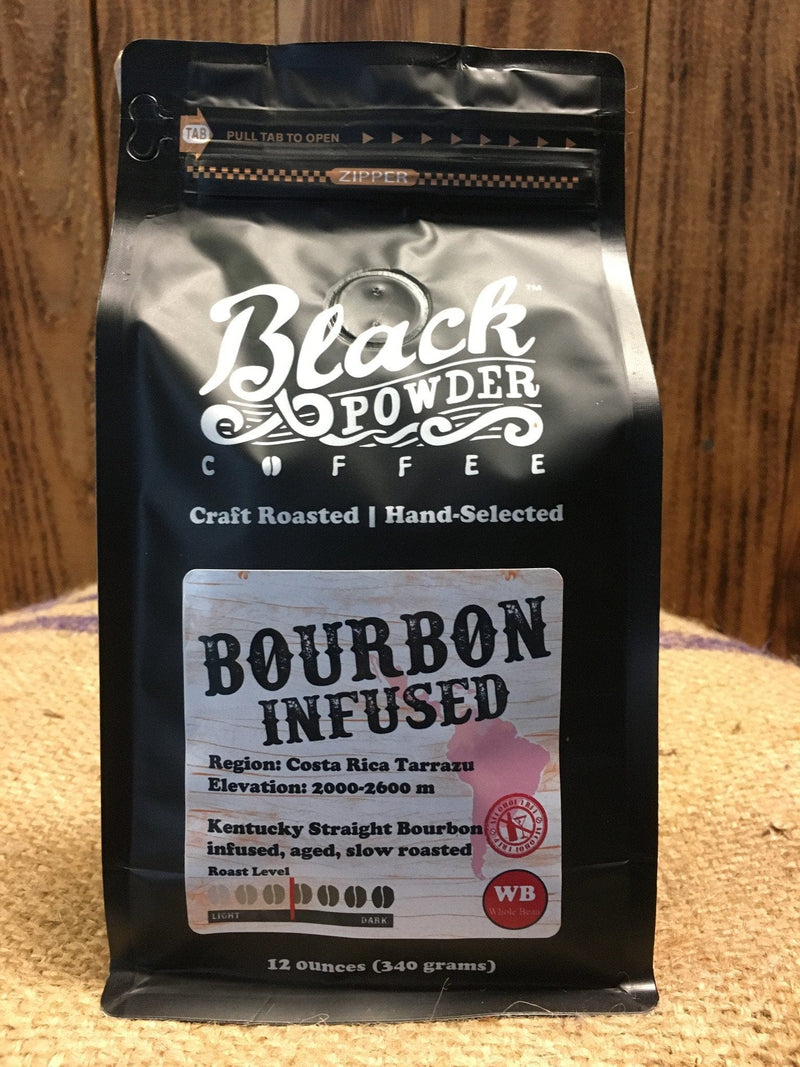 Load image into Gallery viewer, Bourbon Infused Coffee | Small Batch | Medium Roast by Black Powder Coffee
